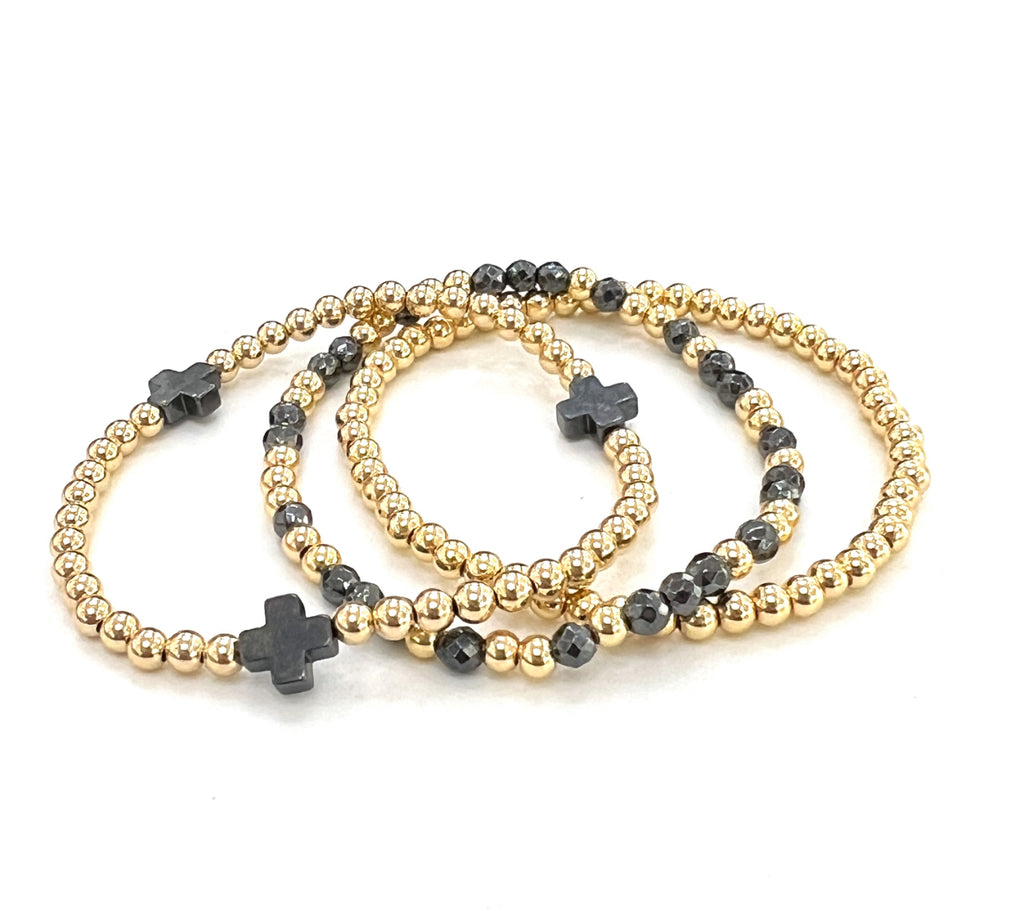 14K Gold Filled Hematite & Gold Eternity Bracelet