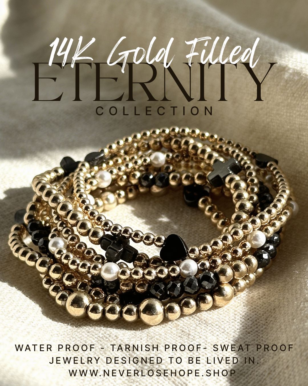 14K Gold Filled + Black Crystals Bracelet