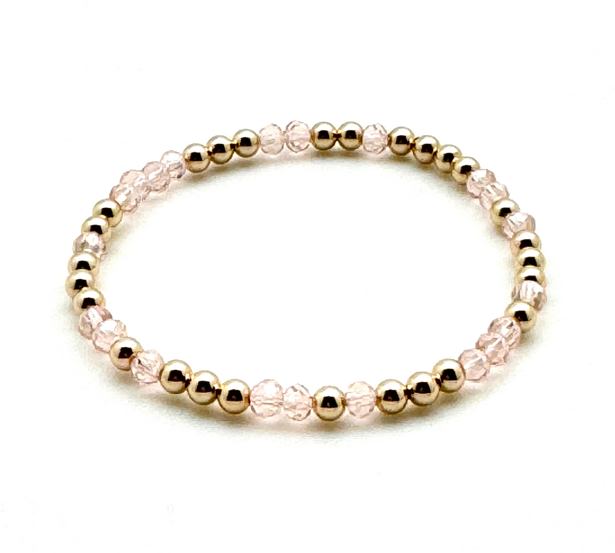14K Gold Filled + Clear Pink Crystals Bracelet