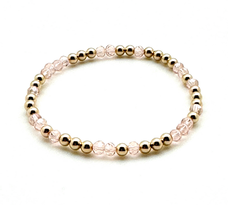 14K Gold Filled + Clear Pink Crystals Blacelet