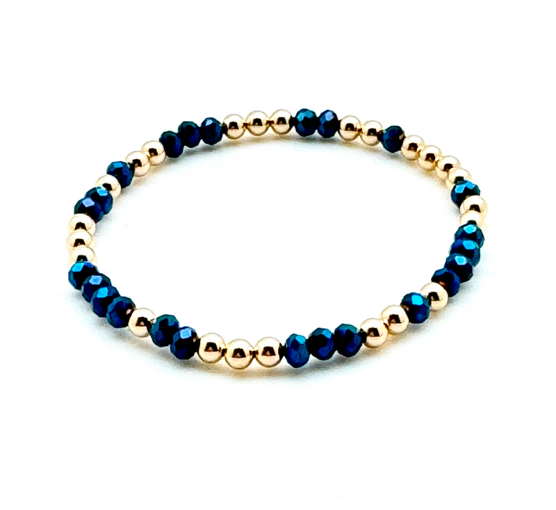 14K Gold Filled + Metallic Blue Crystal Bracelet