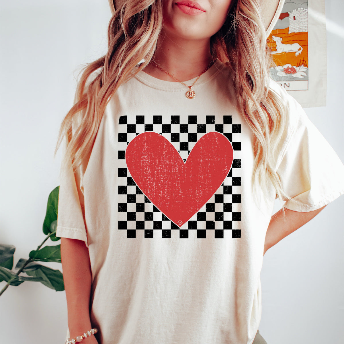 Checkered Heart Love Valentines Graphic Tee