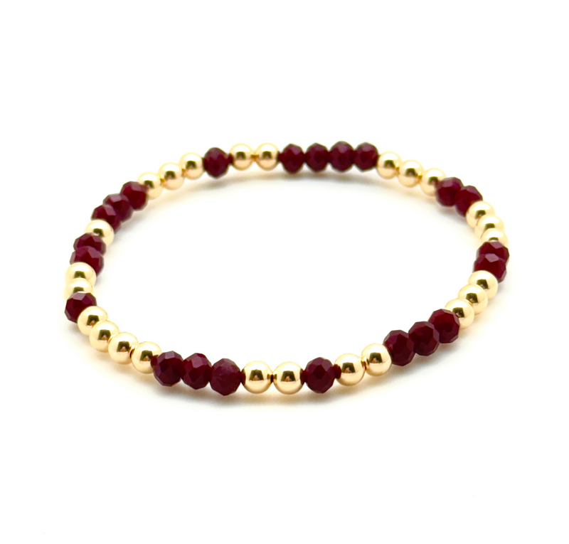 14K Gold Filled + Maroon Crystal Bracelet