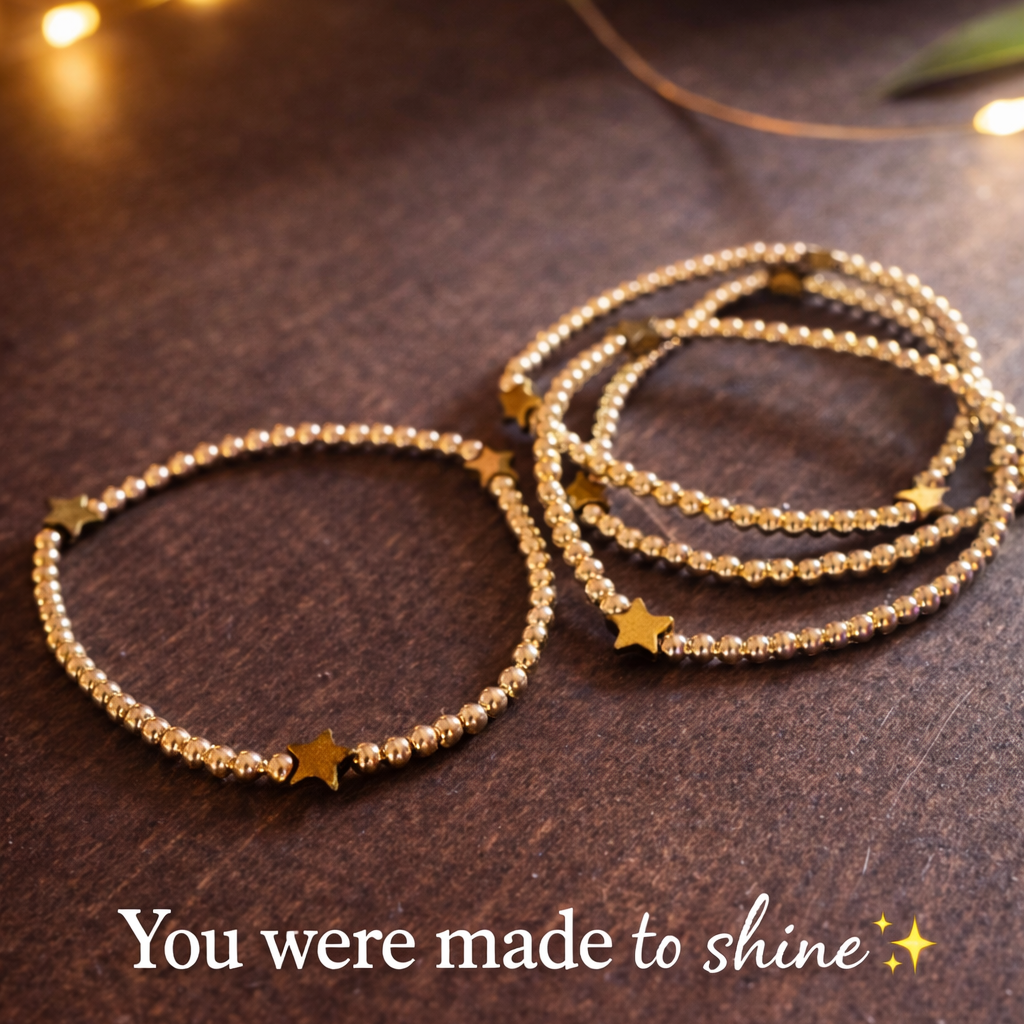 14K Gold Filled Bracelet Hematite Stars 3mm