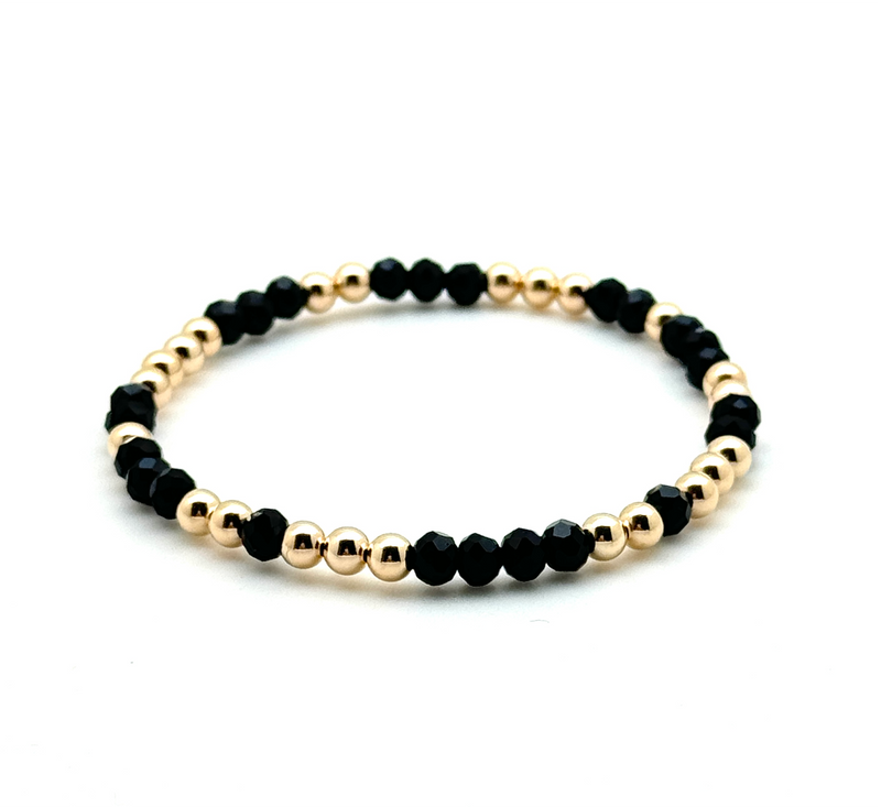 14K Gold Filled + Black Crystals Bracelet