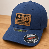 250 USA Leather Patch Blue Hat Flexfit