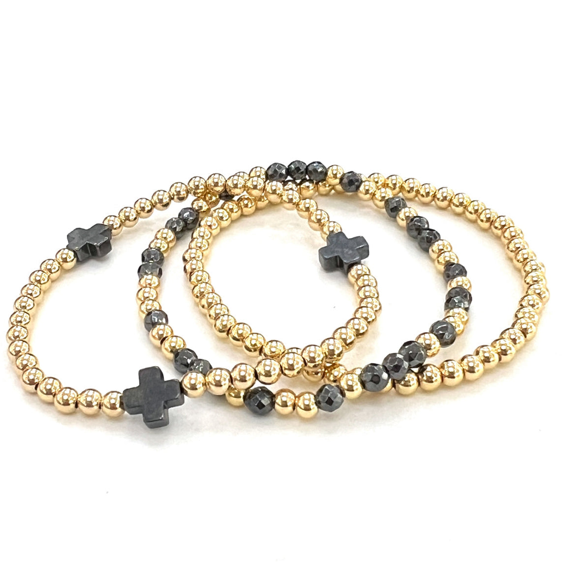 14K Gold Filled + Hematite Stack