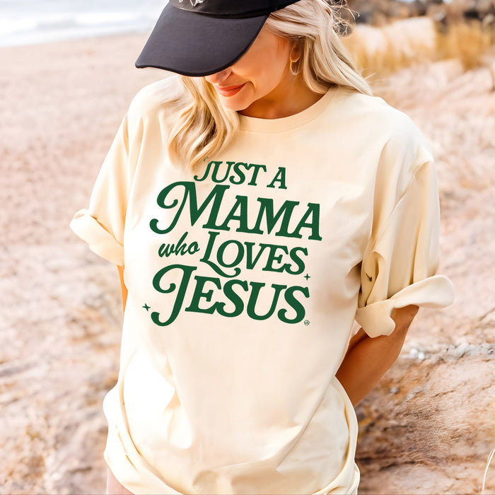 Just A Mama Who Loves Jesus Christian Tee