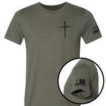 Three Nails Christian Graphic Tee - Heather Mil. Green