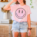 Smiley Face Pink Leopard - Comfort Colors Short Sleeve T-Shirt