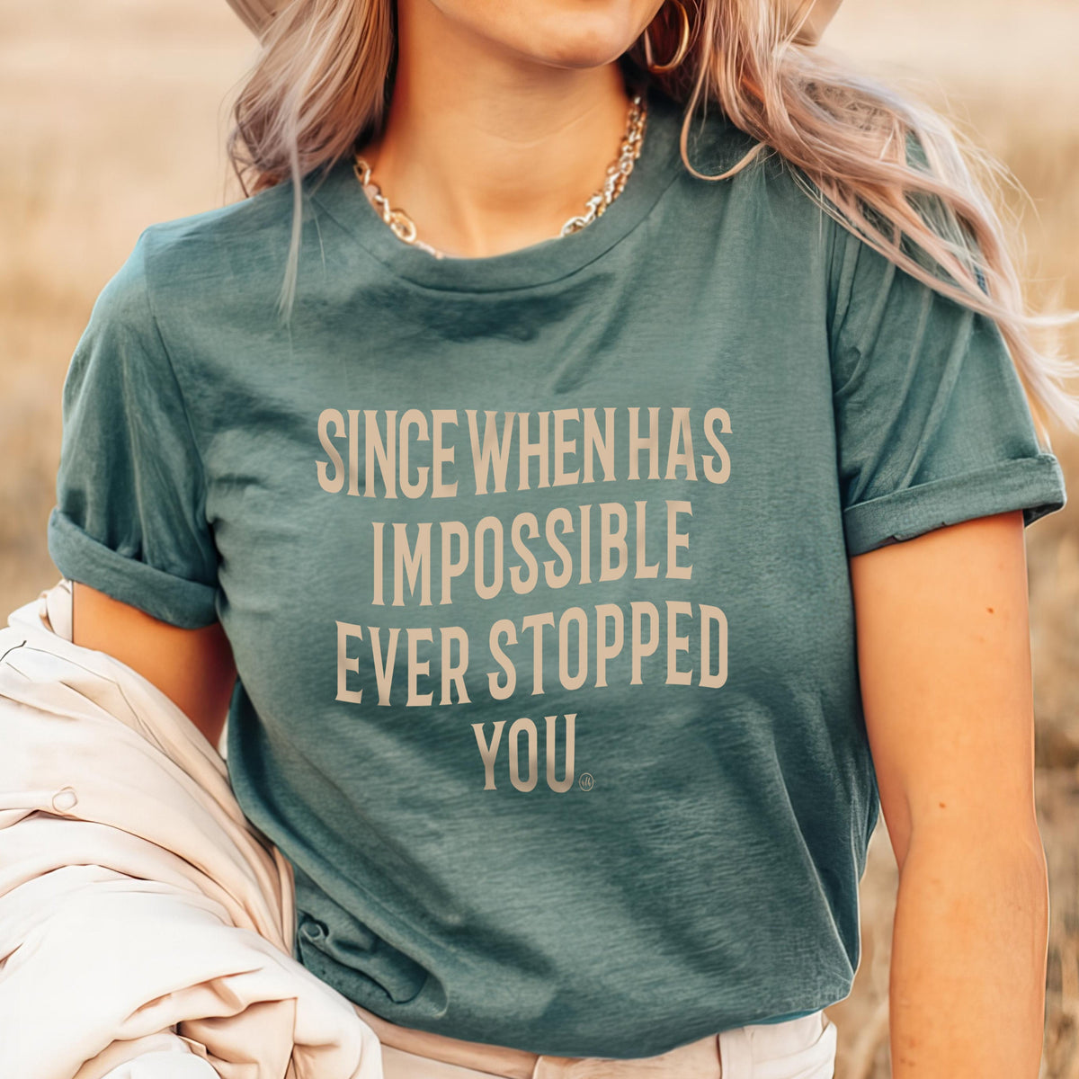 Since When Has Impossible Ever Stopped You Christian Tee - Blue Spruce