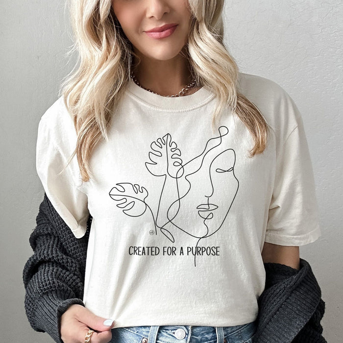 Created For A Purpose Abstract Face Graphic Christian Tee - Ivory