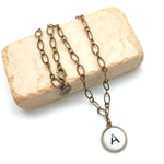 Initial Letter Short Chain Choker Necklace - bronze chain