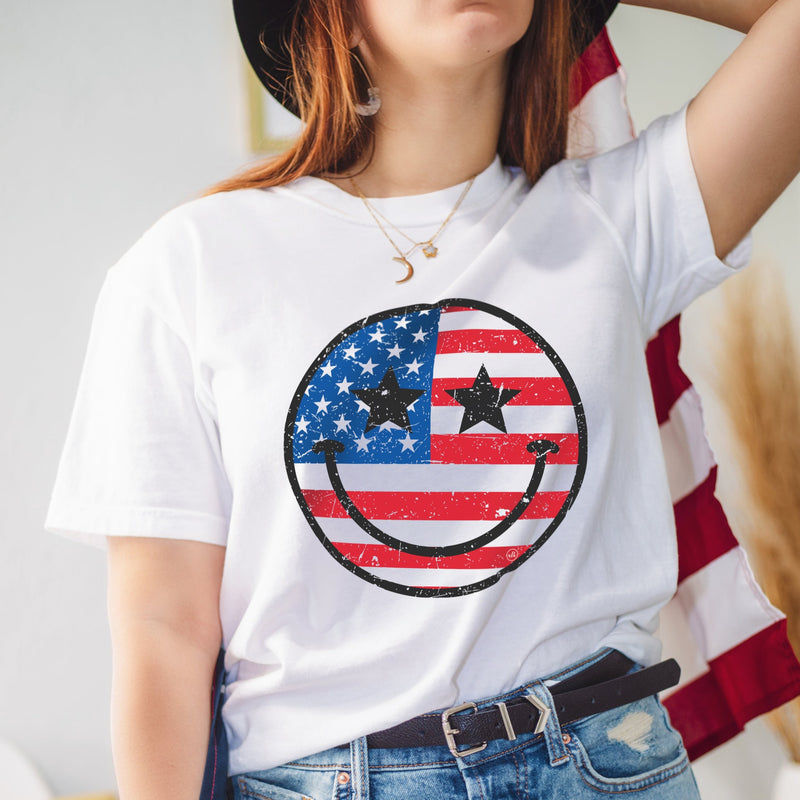 Smiley Face USA Flag Comfort Colors Christian T-Shirt