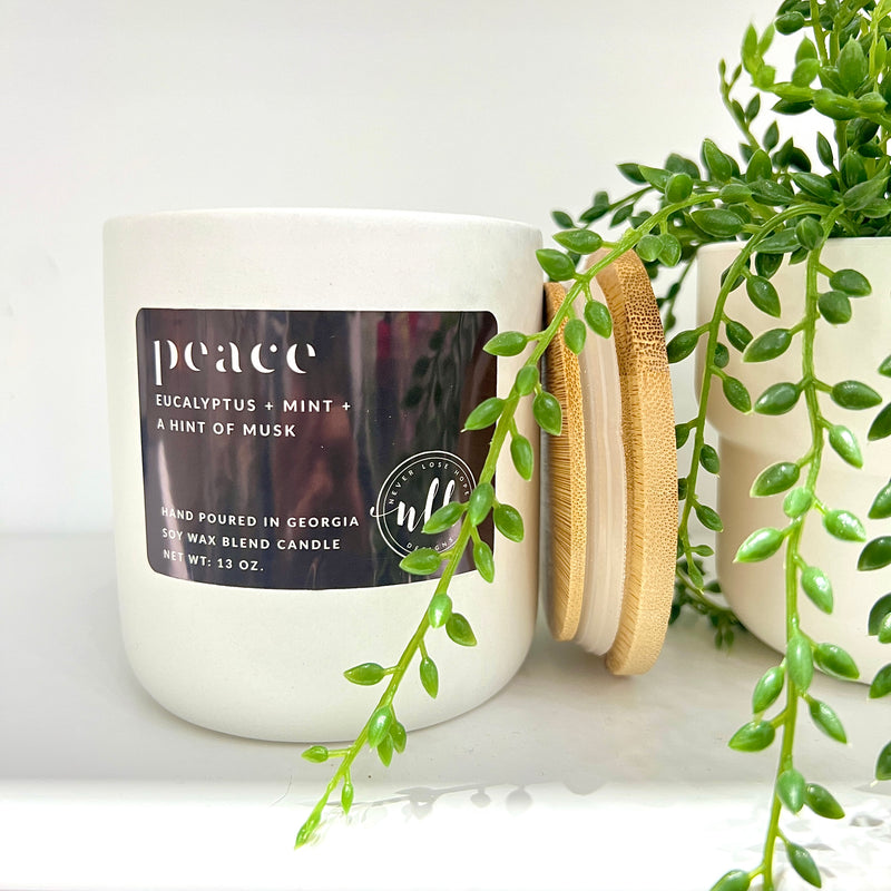 "PEACE" 13 oz. soy wax blend candle